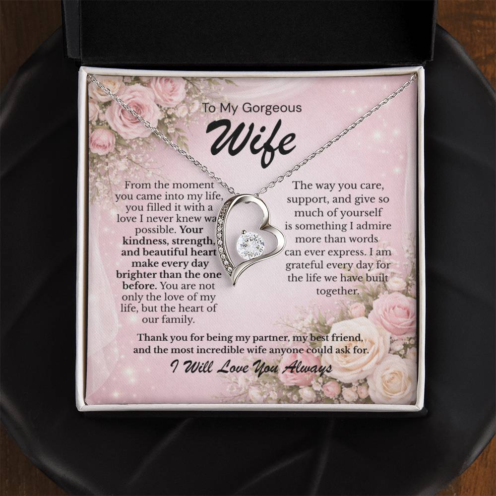 Gift for Wife Necklace – Forever Love Necklace for My Gorgeous Wife – Romantic Jewelry Gift
