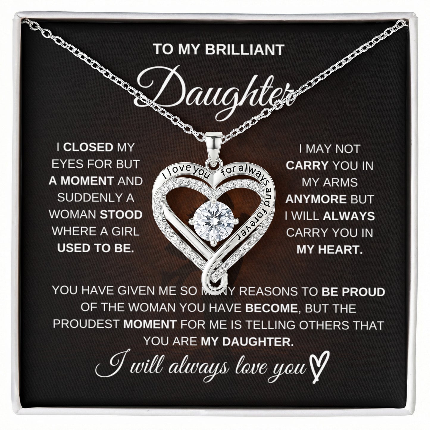 Gift for Daughter from Dad – Brilliant Love You Always Necklace – Message Card Jewelry