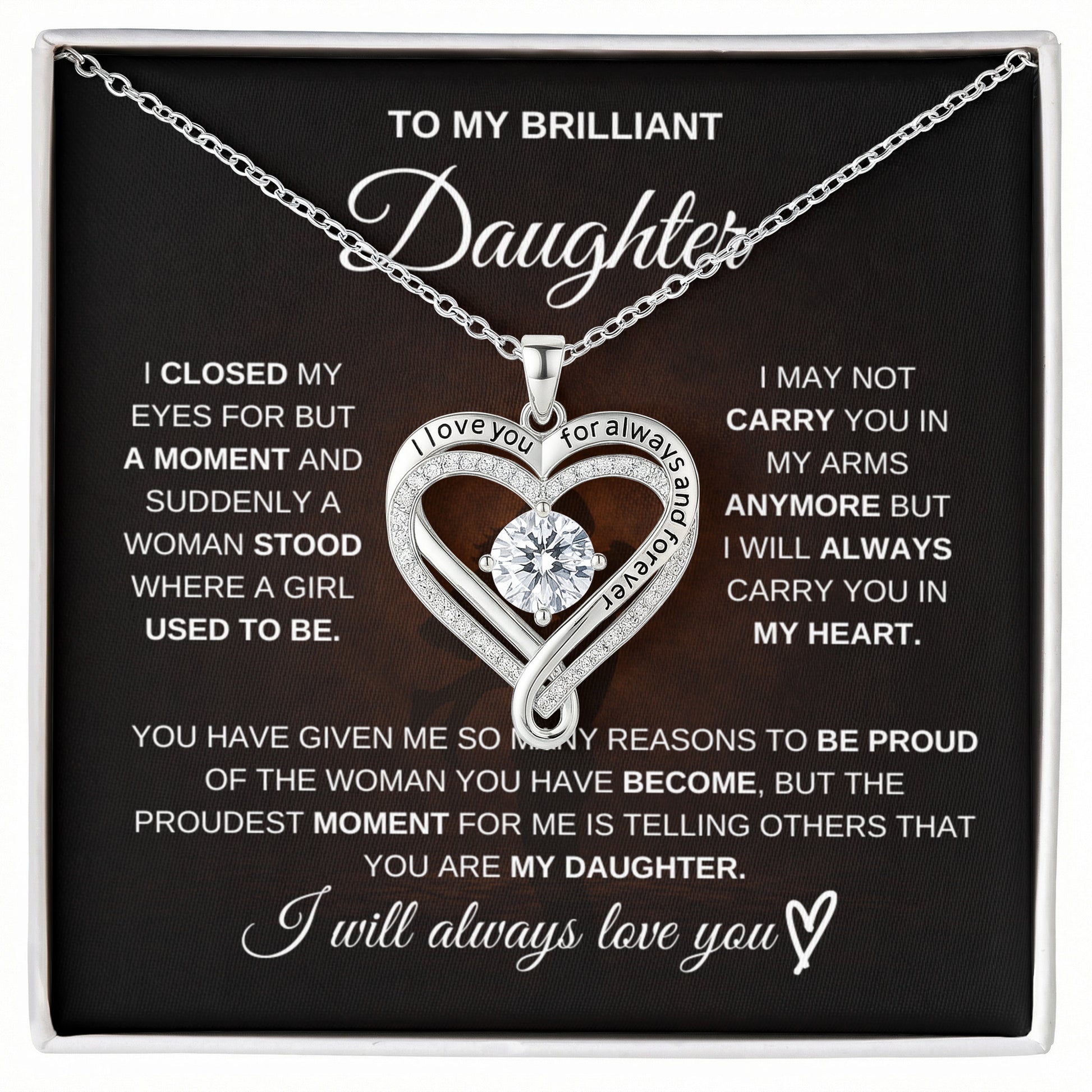 Gift for Daughter from Dad – Brilliant Love You Always Necklace – Message Card Jewelry