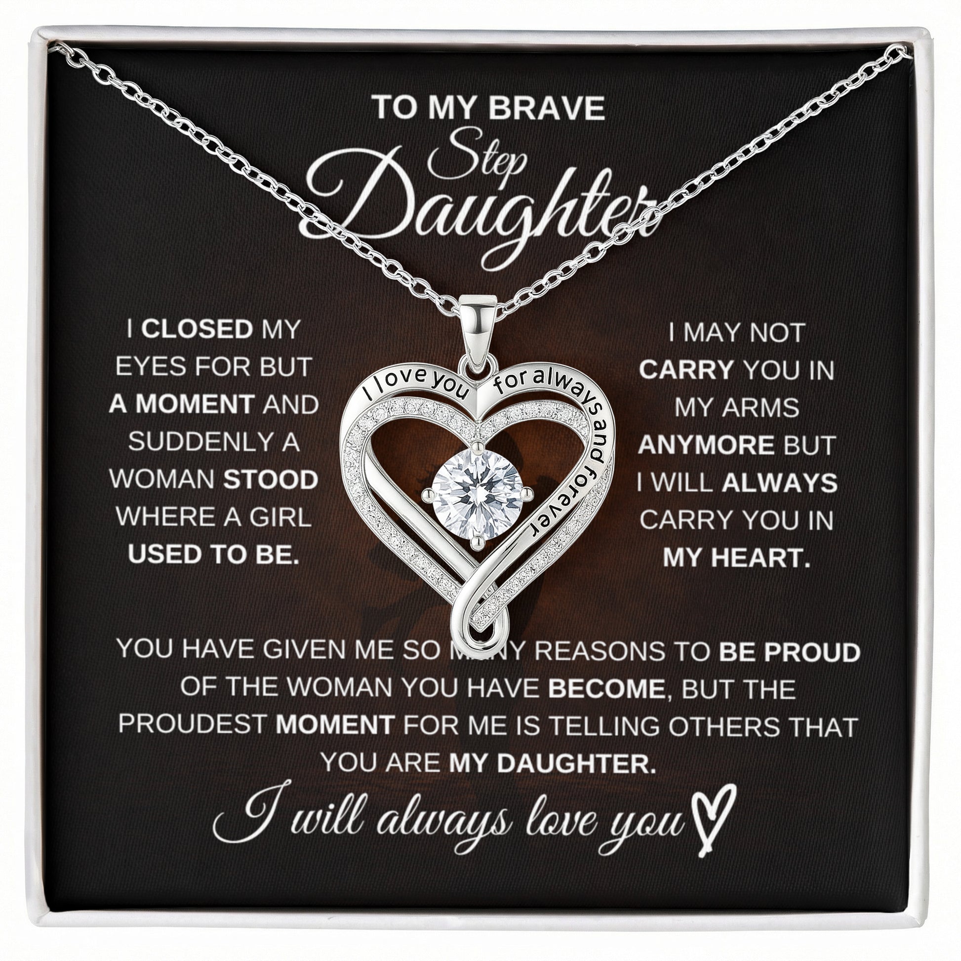 Gift for Step Daughter from Dad – Brave Love You Always Necklace – Message Card Jewelry