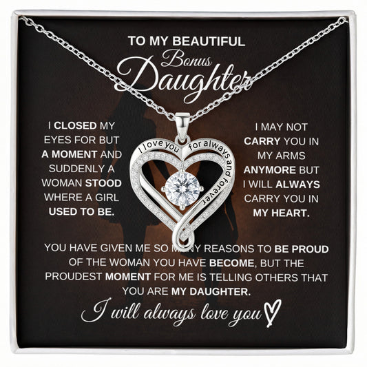 Gift for Bonus Daughter from Mom – Beautiful Love You Always Necklace – Message Card Jewelry