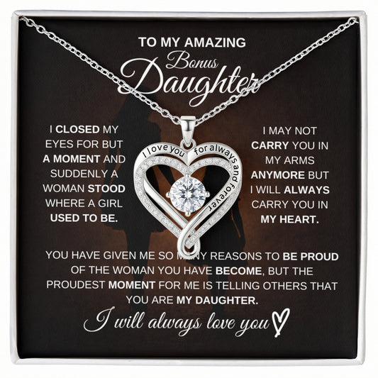 Gift for Bonus Daughter from Mom – Amazing Love You Always Necklace – Message Card Jewelry