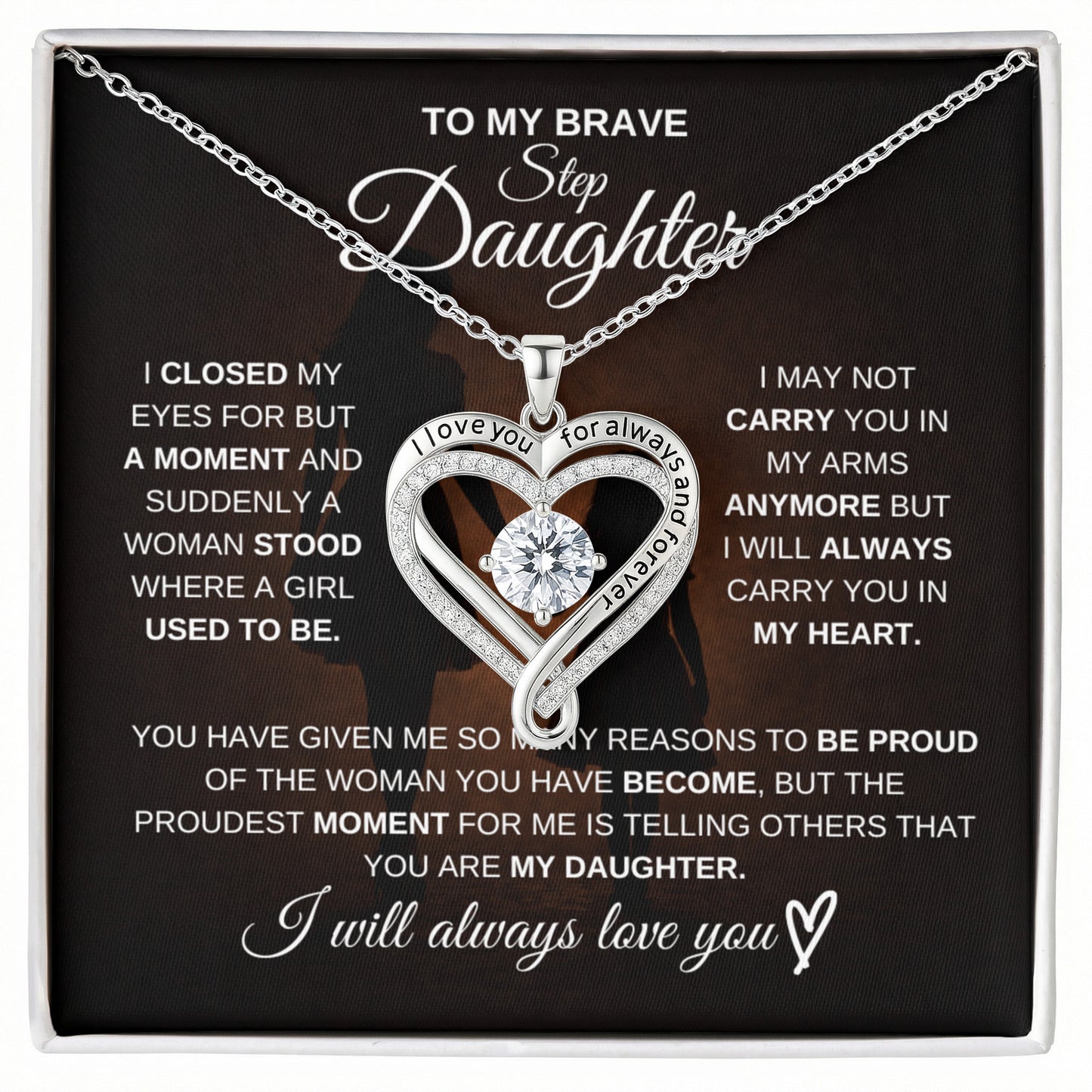 Gift for Step Daughter from Mom – Brave Love You Always Necklace – Message Card Jewelry