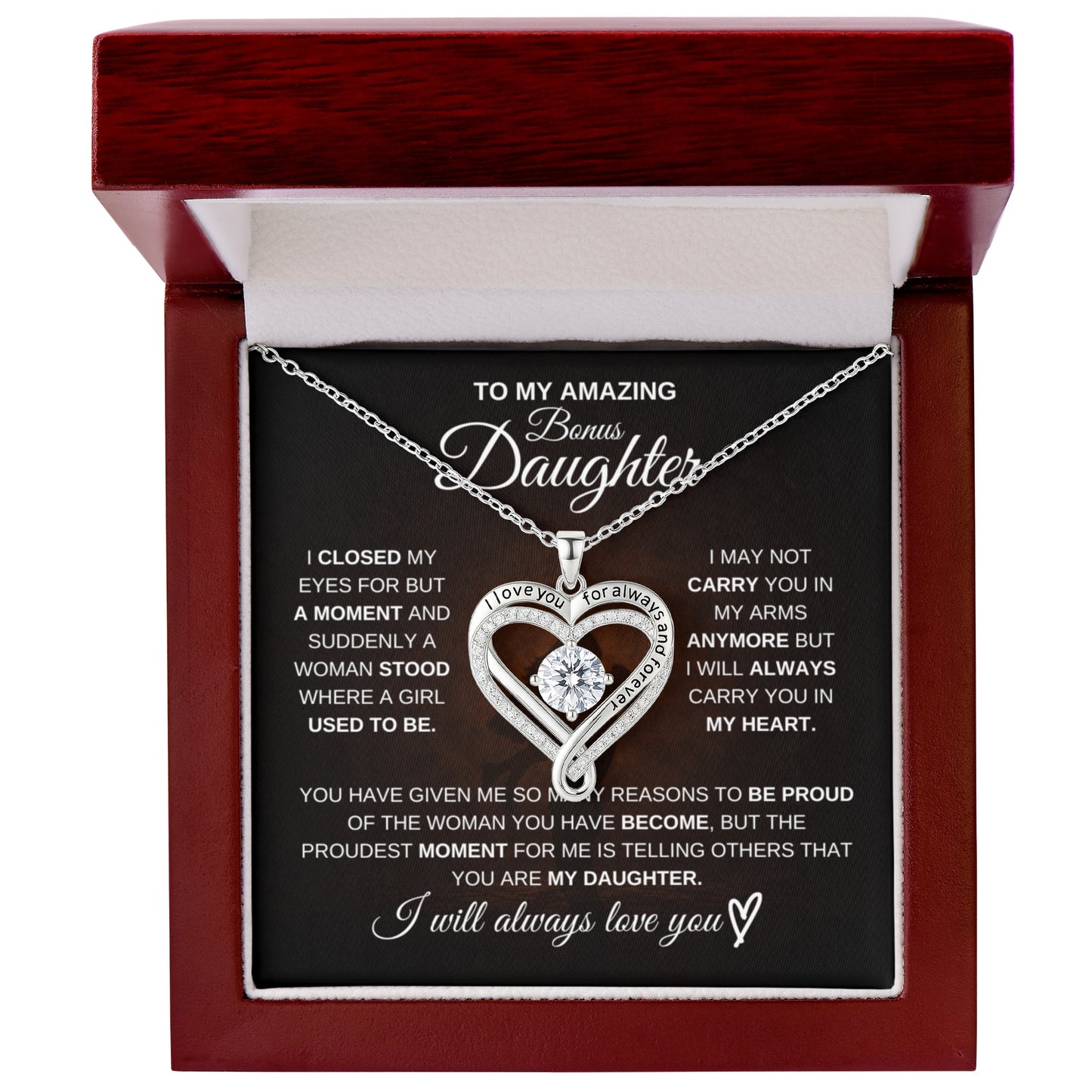 Gift for Bonus Daughter from Dad – Amazing Love You Always Necklace – Message Card Jewelry