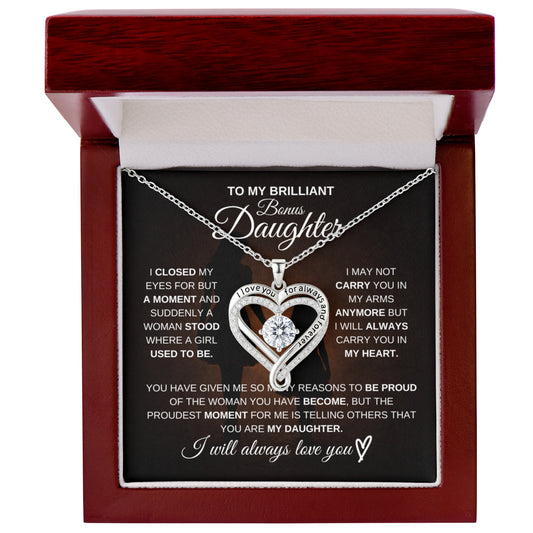 Gift for Bonus Daughter from Mom – Brilliant Love You Always Necklace – Message Card Jewelry