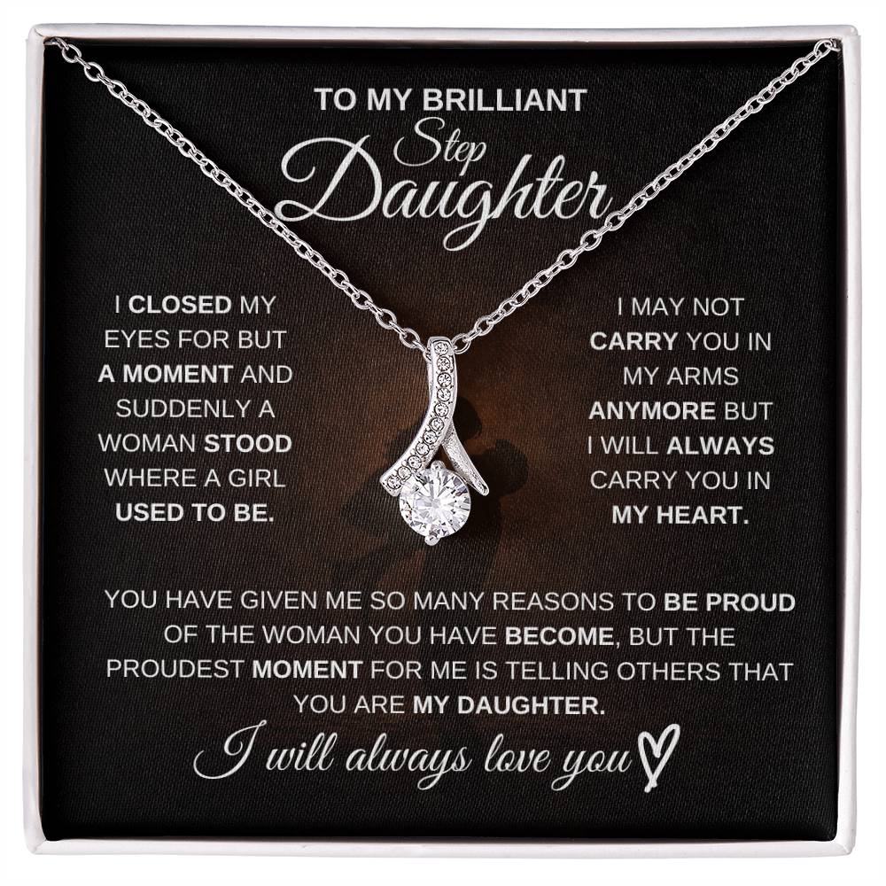 Gift for Step Daughter from Dad – Brilliant Alluring Beauty Necklace – Message Card Jewelry