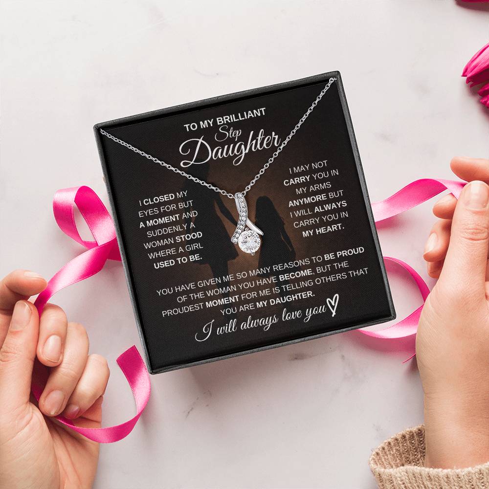 Gift for Step Daughter from Mom – Brilliant Alluring Beauty Necklace – Message Card Jewelry