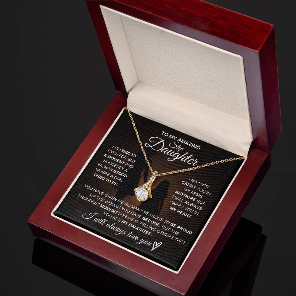 Gift for Step Daughter from Mom – Amazing Alluring Beauty Necklace – Message Card Jewelry