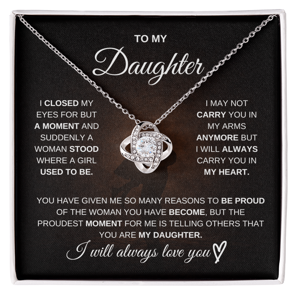 Gift for Daughter from Dad – Love Knot Necklace – Message Card Jewelry