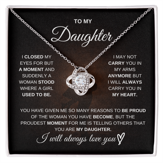 Gift for Daughter from Dad – Love Knot Necklace – Message Card Jewelry