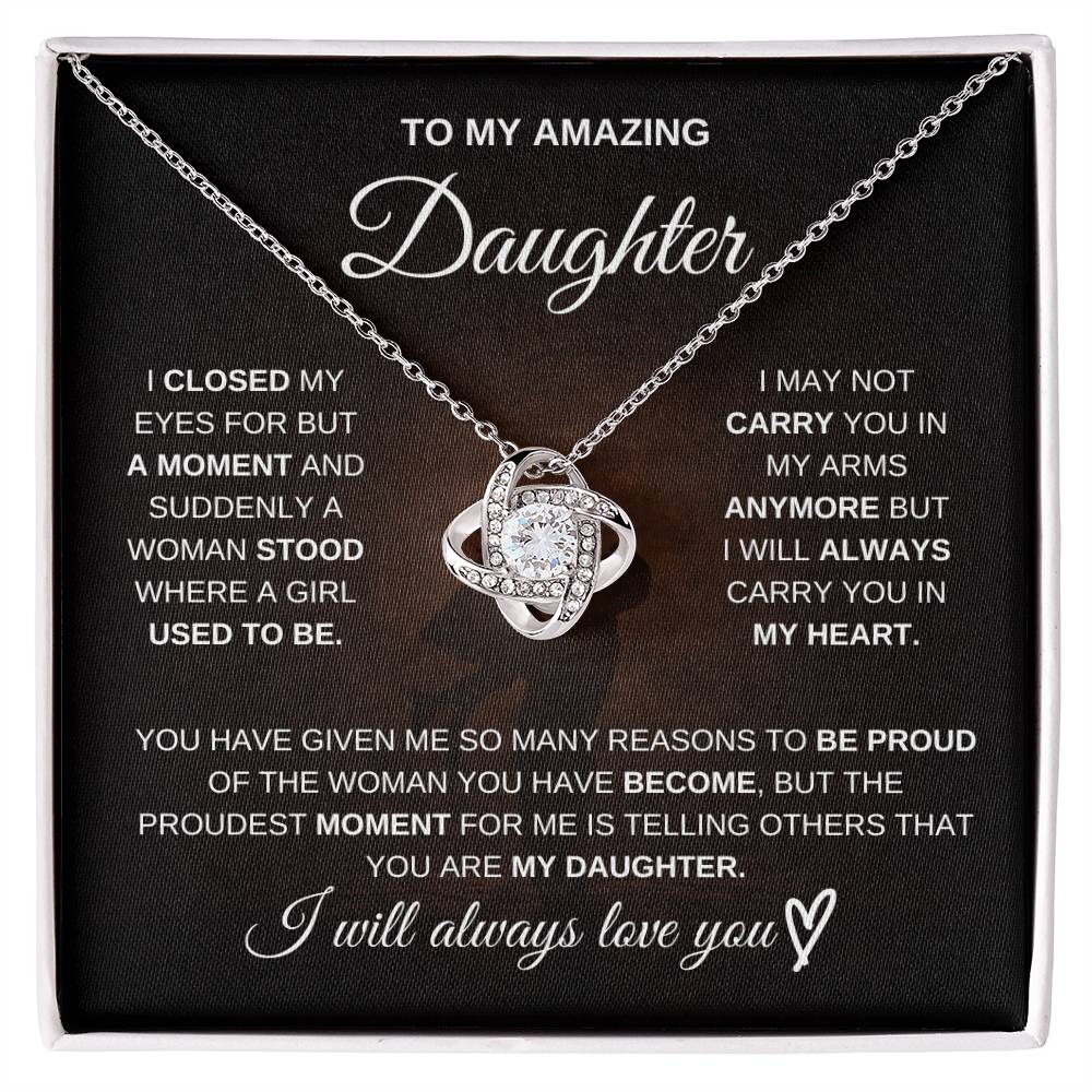 Gift for Daughter from Dad – Amazing Love Knot Necklace – Message Card Jewelry