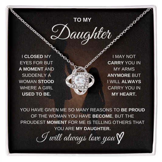 Gift for Daughter from Mom – Love Knot Necklace – Message Card Jewelry