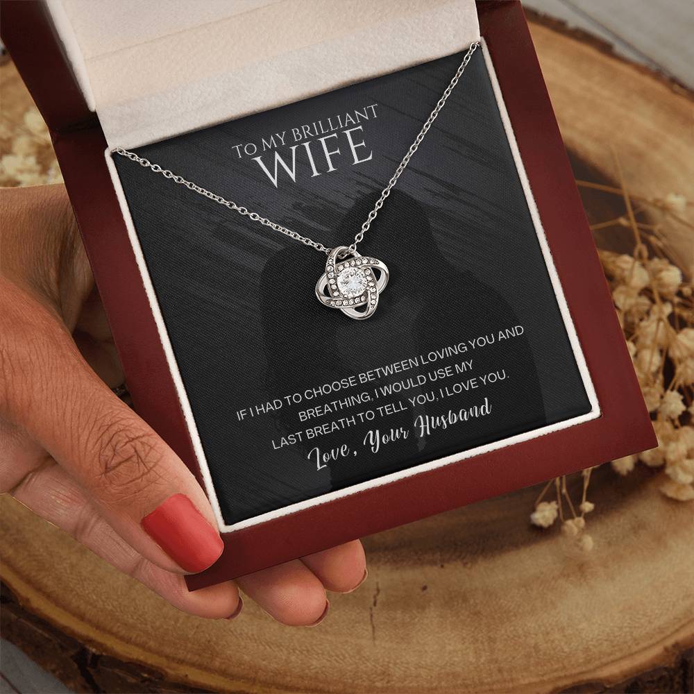 Gift for Wife from Husband – Brilliant Love Knot Necklace – Message Card Jewelry