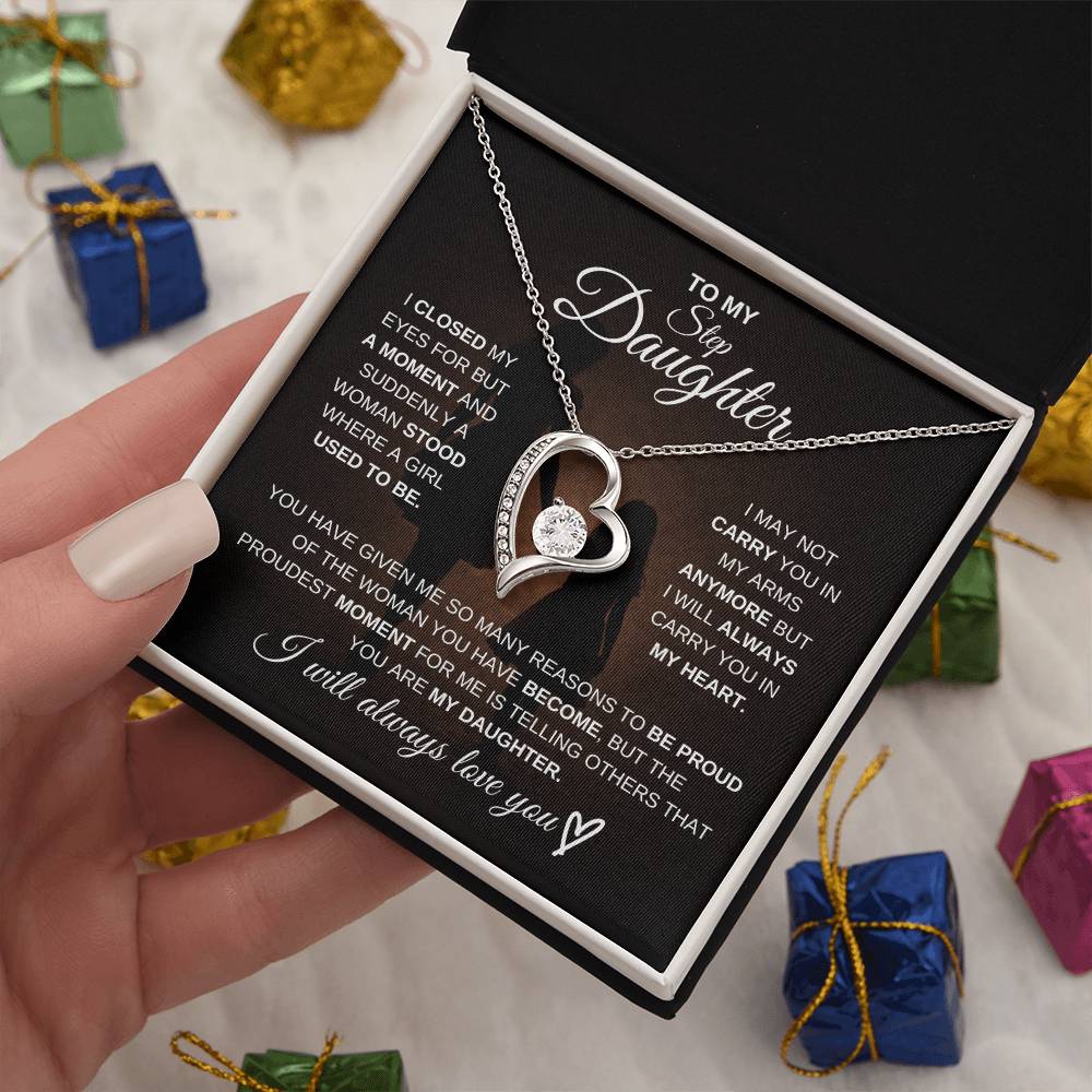 Gift for Step Daughter from Mom – Forever Love Necklace – Message Card Jewelry