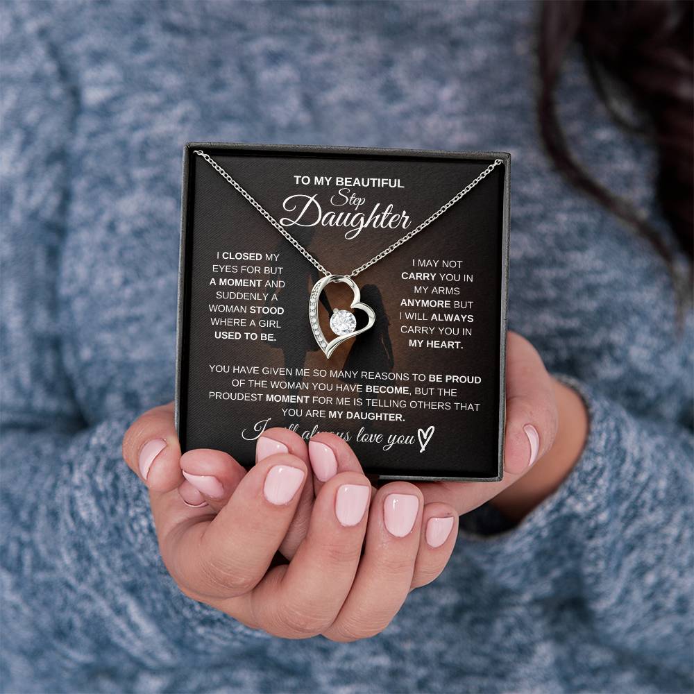 Gift for Step Daughter from Mom – Beautiful Forever Love Necklace – Message Card Jewelry