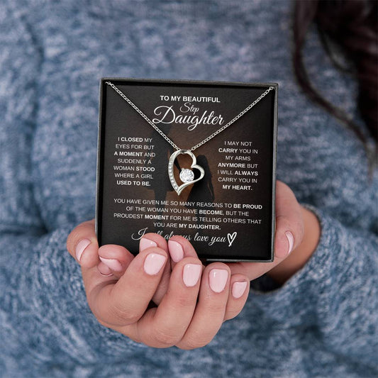 Gift for Step Daughter from Mom – Beautiful Forever Love Necklace – Message Card Jewelry