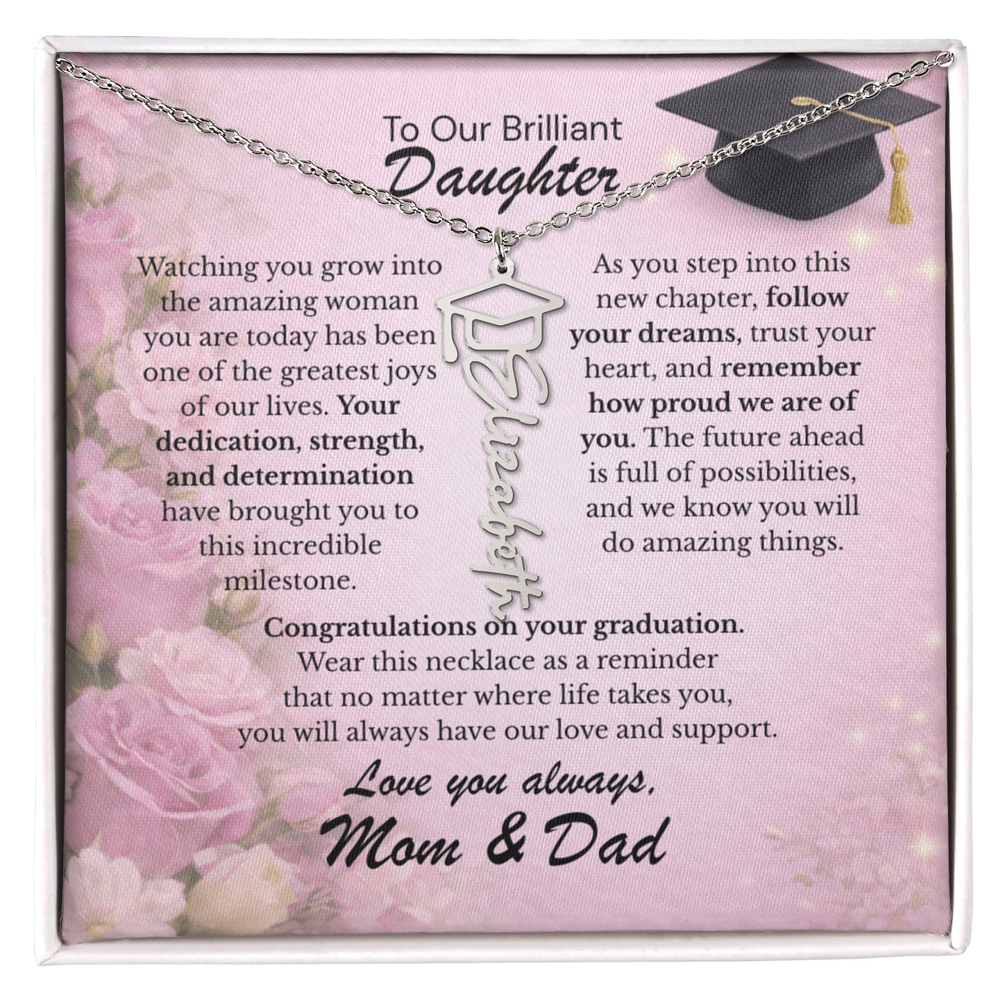 To My Daughter – We Are So Proud of You 💖 | Graduation Gift from Mom & Dad Personalized Necklace