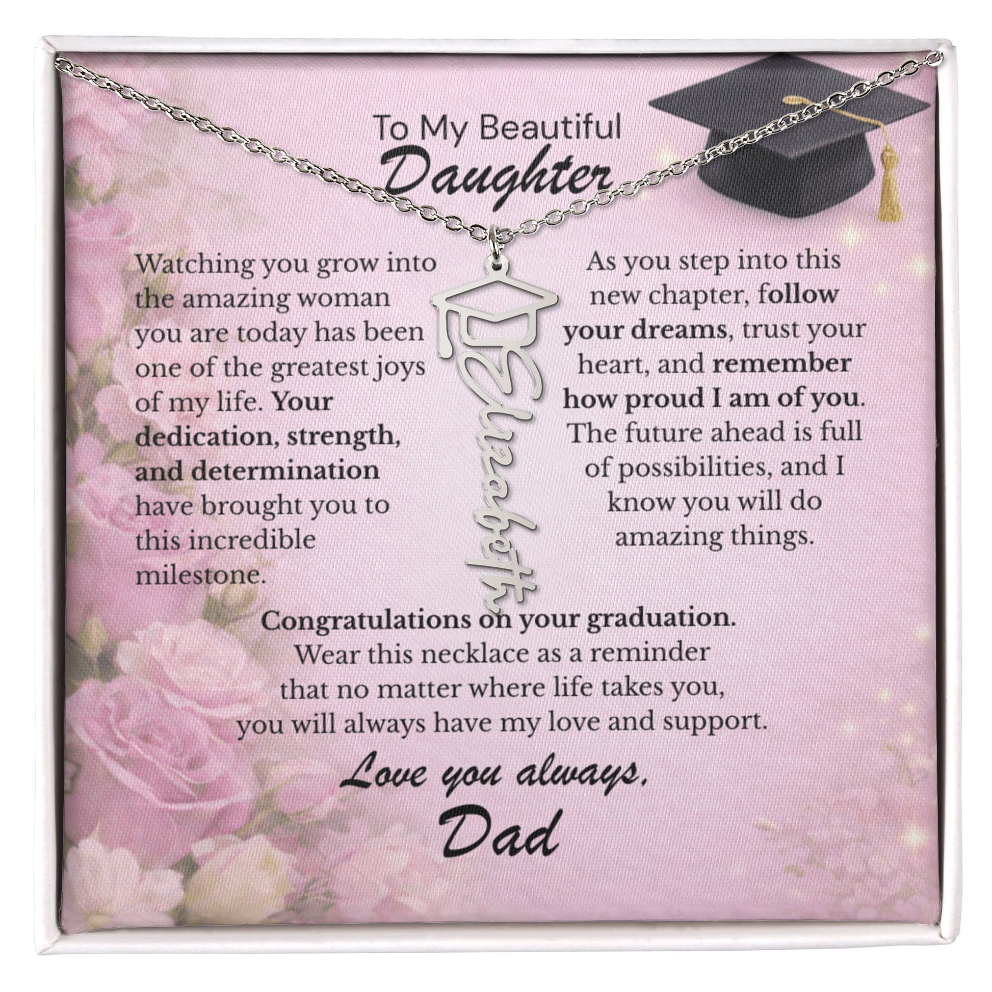 Graduation Gift for Daughter from Dad – Personalized Graduation Name Necklace – To My Beautiful Daughter – Class of 2026 Jewelry Gift