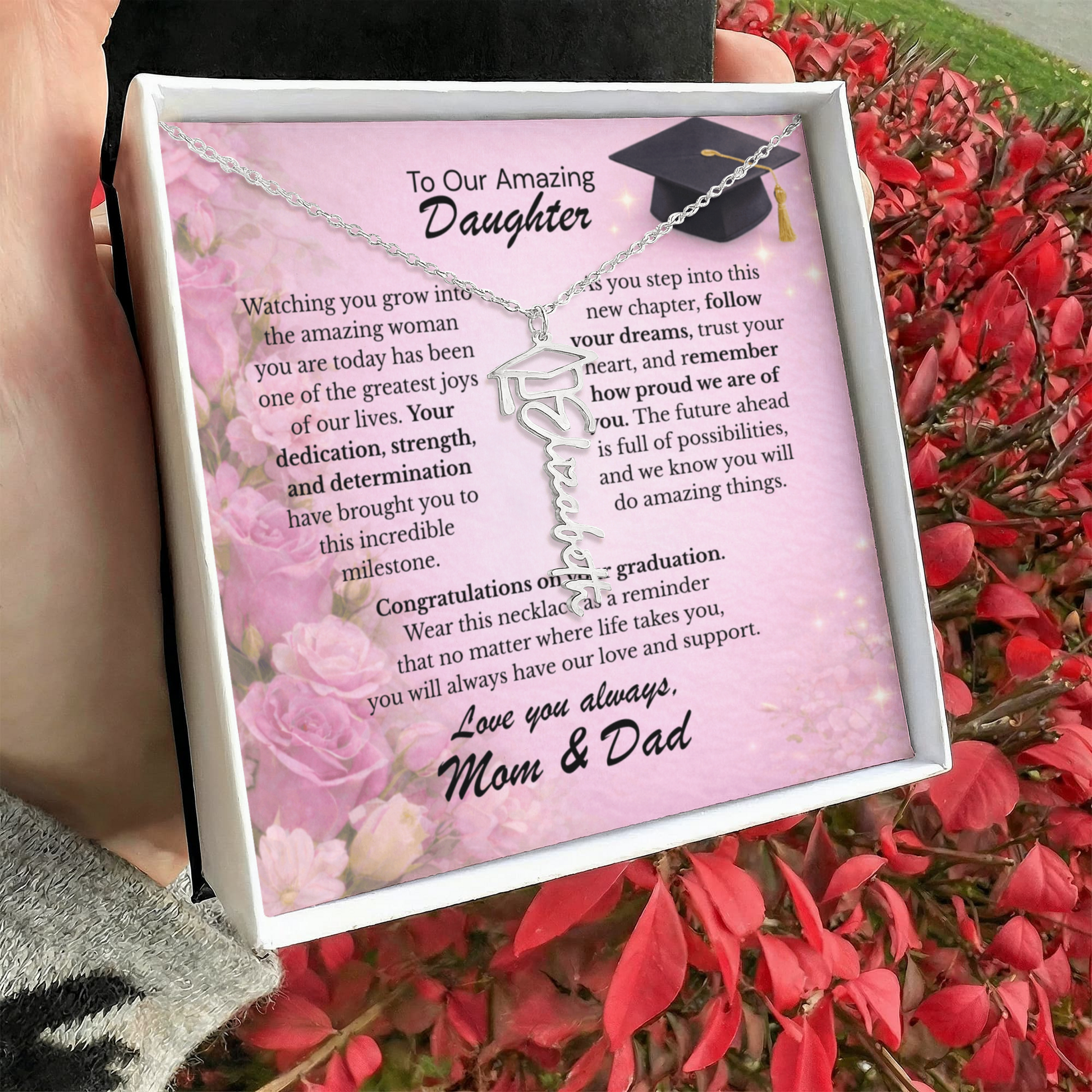 Graduation Necklace for Daughter from Parents – Personalized Name Necklace – Graduation Gift from Mom & Dad – Class of 2026 Jewelry