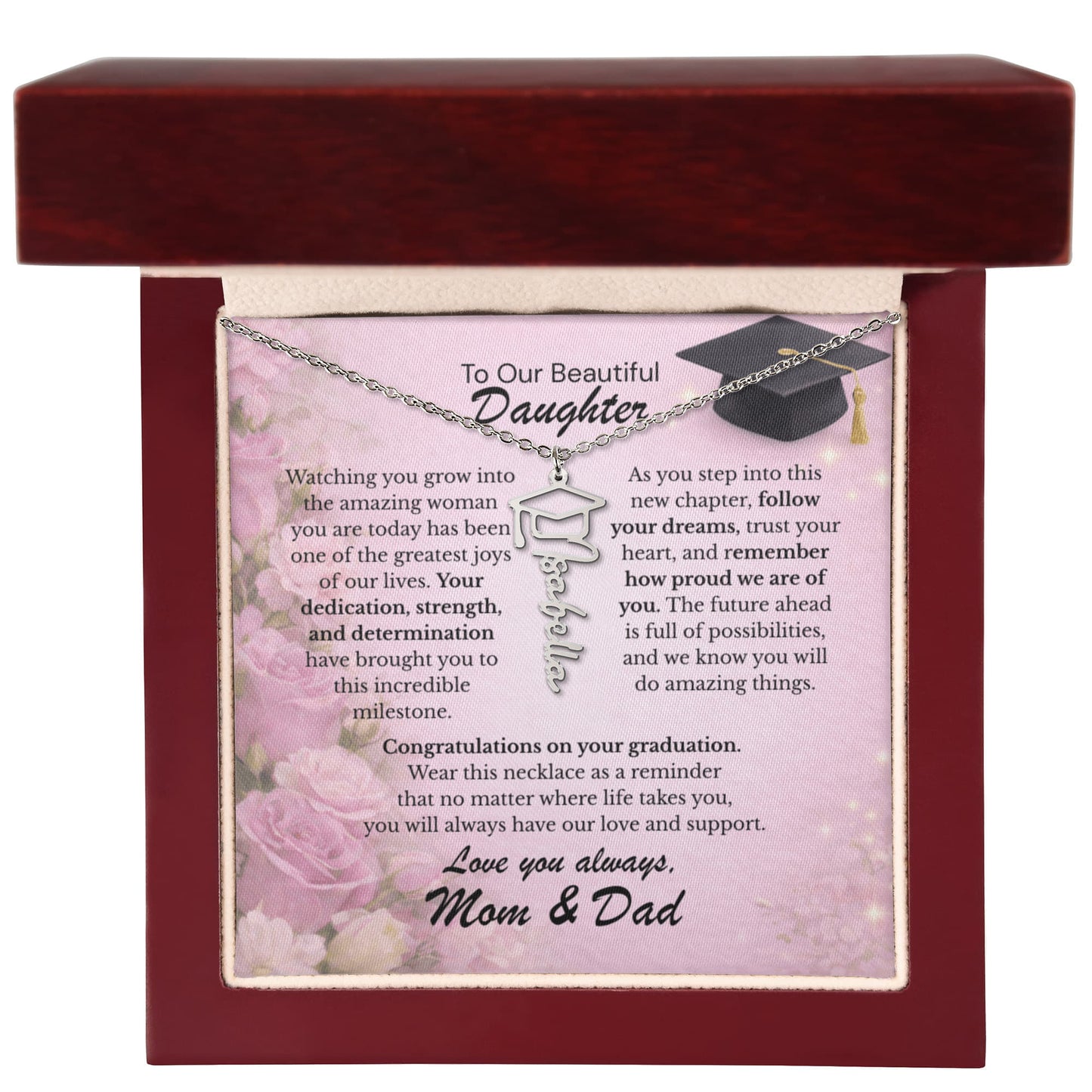 To My Daughter – We Are So Proud of You 💖 | Graduation Gift from Mom & Dad Personalized Necklace