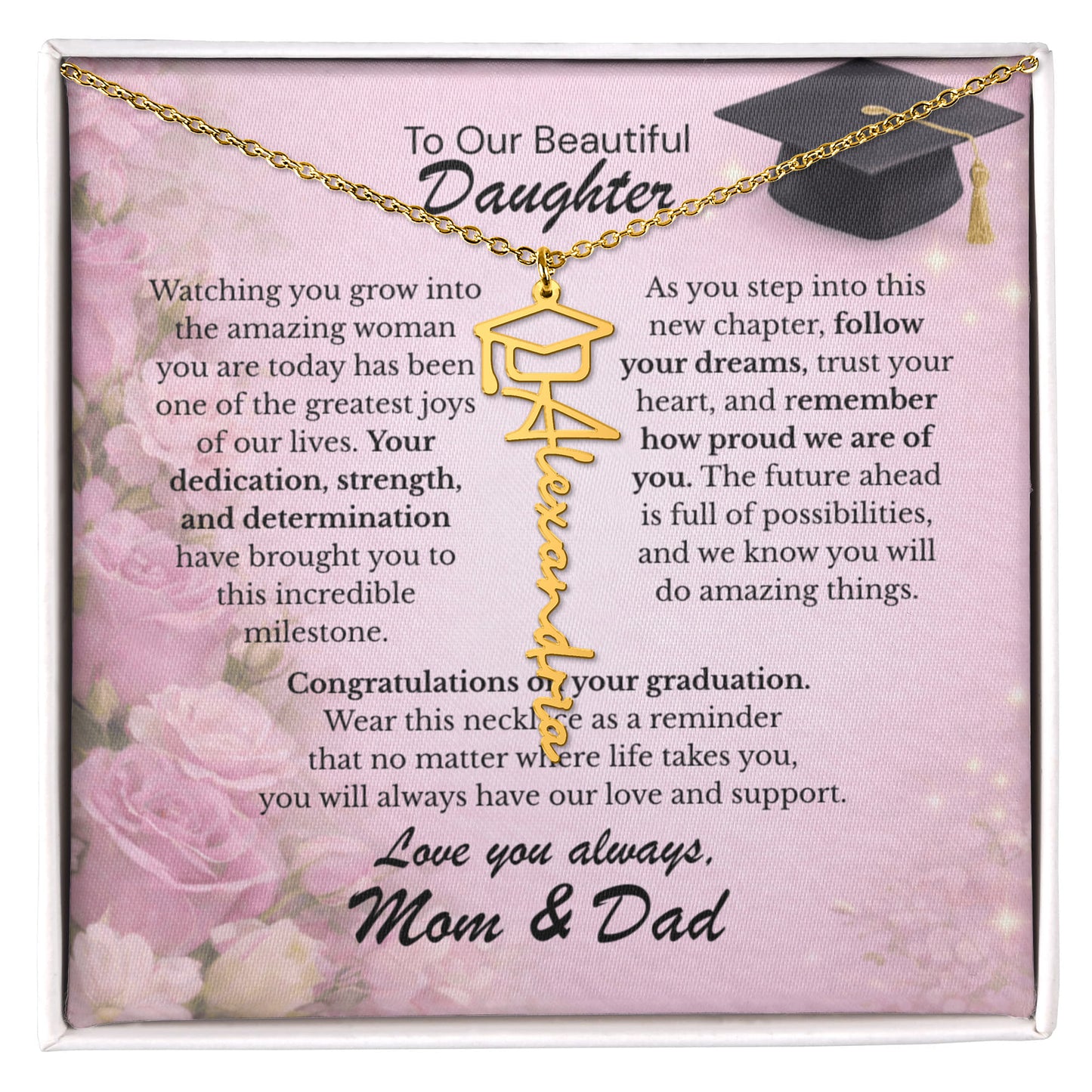 To My Daughter – We Are So Proud of You 💖 | Graduation Gift from Mom & Dad Personalized Necklace
